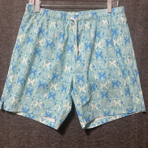 Bear Bottom Shorts Mens Large Blue Teal Swim Trunks Mesh Lined Beach Surf Zip 7" - Picture 1 of 8